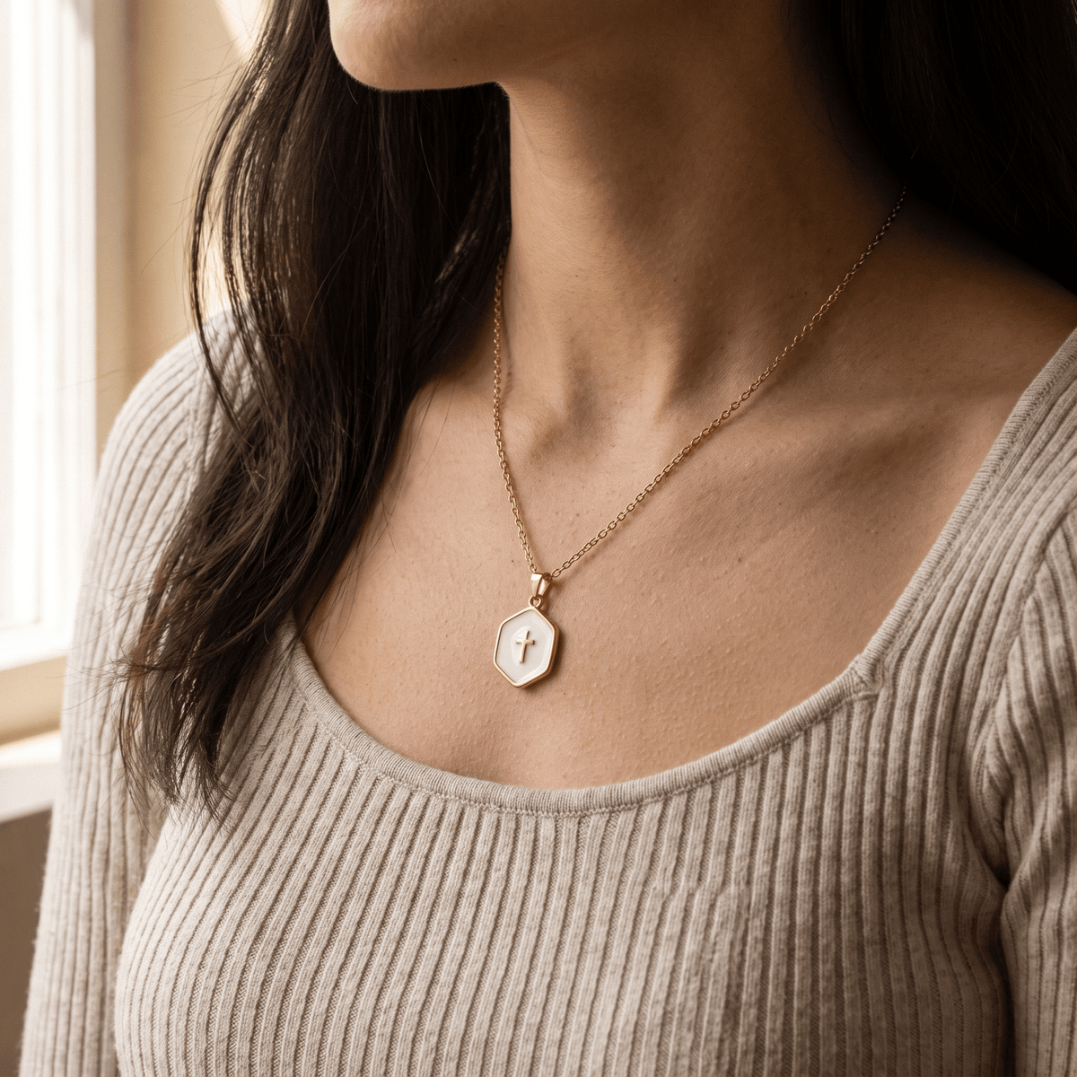 Cross Inside Pearls Necklace - Sunday&Stone