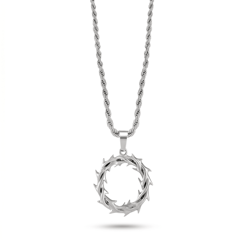 Silver Crown of Thorns Necklace on white background