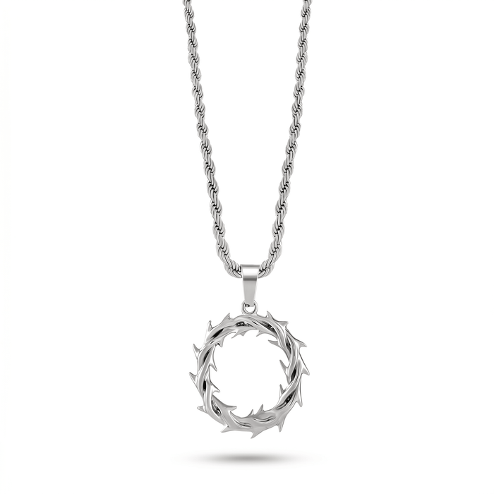 Silver Crown of Thorns Necklace on white background