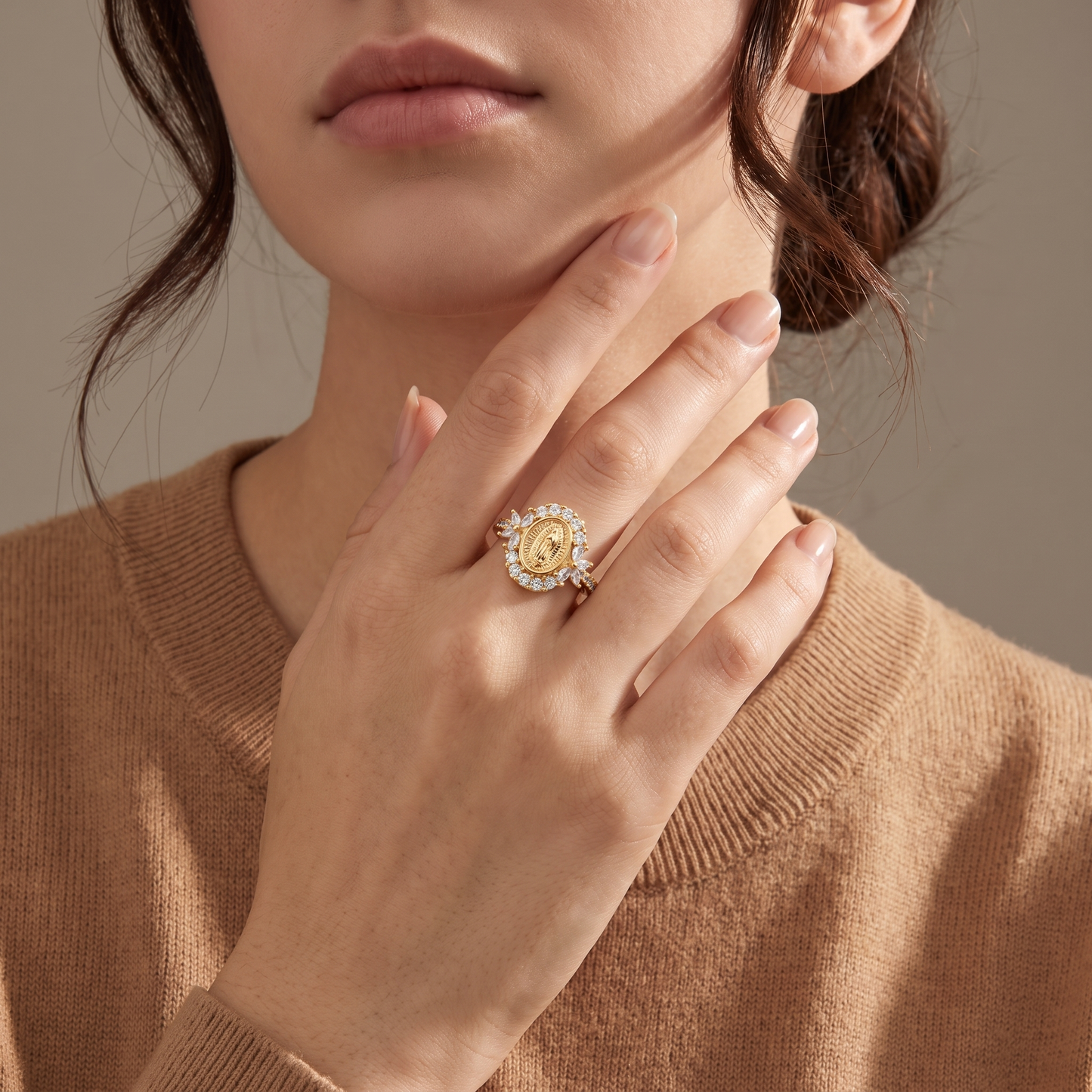 Elegant Virgin Mary Emblem Ring