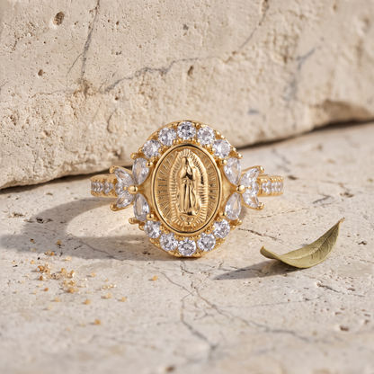 Elegant Virgin Mary Emblem Ring