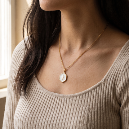 Cross Inside Pearls Necklace