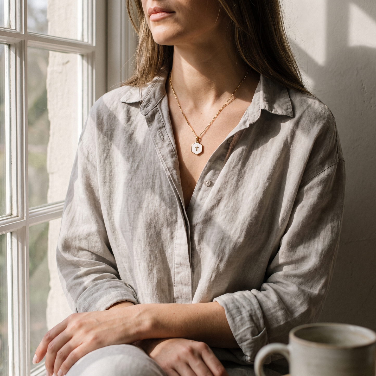 Cross Inside Pearls Necklace